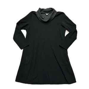J. Jill Black Cowl Neck cotton blend fleece lined knit dress Pockets Minimalist